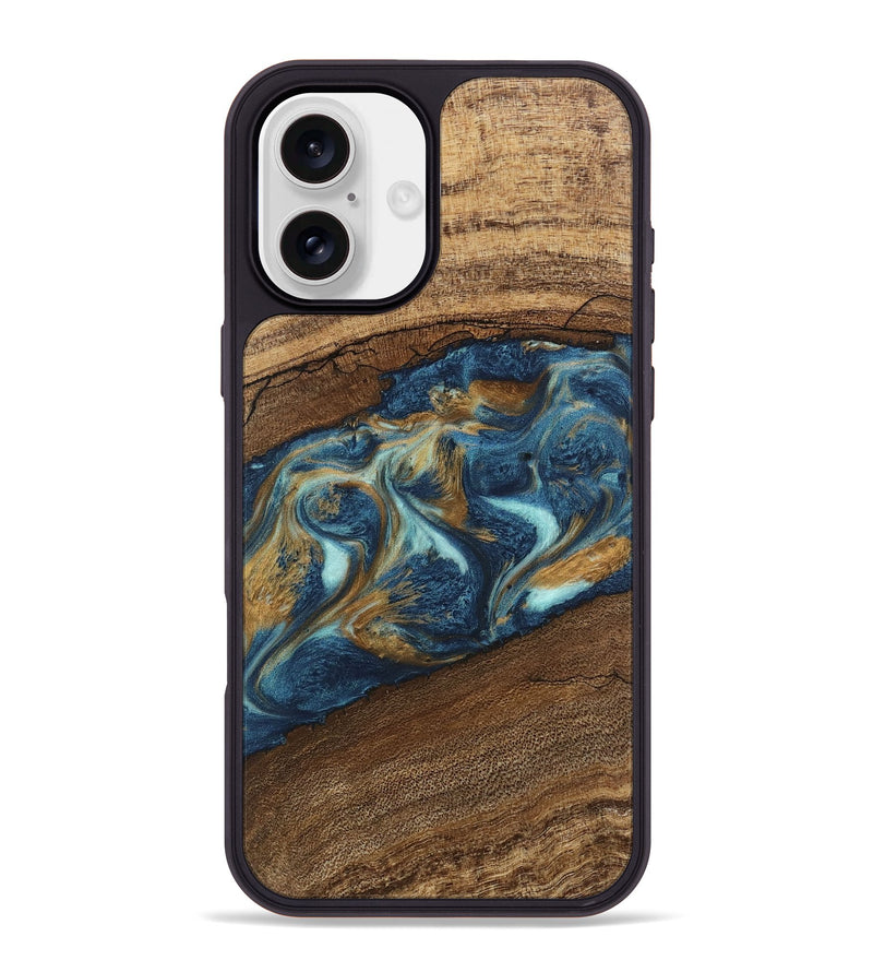 iPhone 16 Plus Wood Phone Case - Dax (Teal & Gold, 746621)