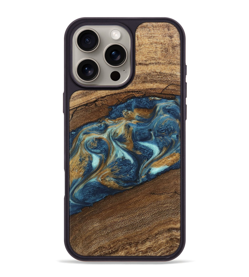 iPhone 16 Pro Max Wood Phone Case - Dax (Teal & Gold, 746621)