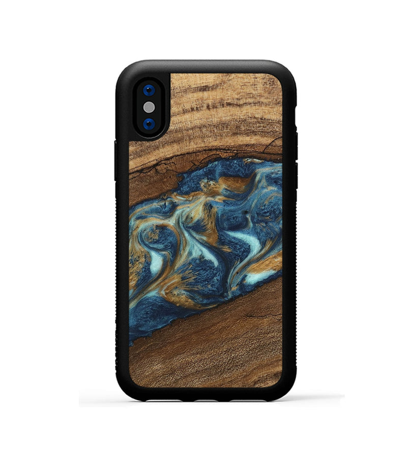 iPhone Xs Wood Phone Case - Dax (Teal & Gold, 746621)