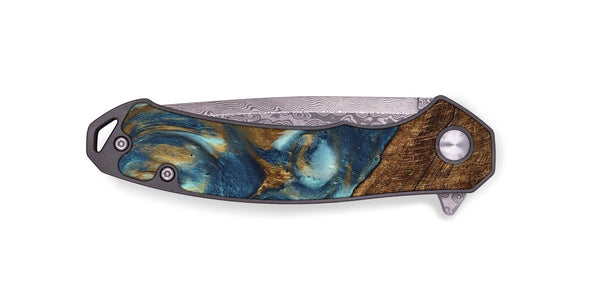 EDC Wood Pocket Knife - Freddie (Teal & Gold, 746623)