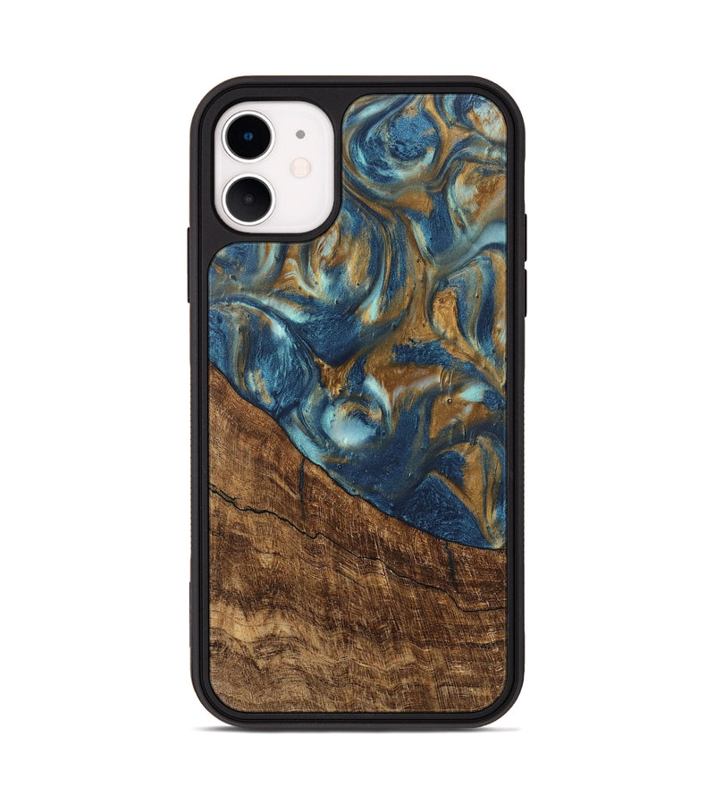 iPhone 11 Wood Phone Case - Freddie (Teal & Gold, 746623)