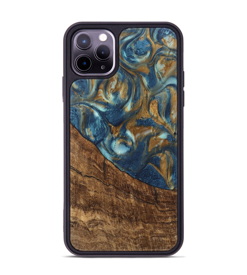 iPhone 11 Pro Max Wood Phone Case - Freddie (Teal & Gold, 746623)