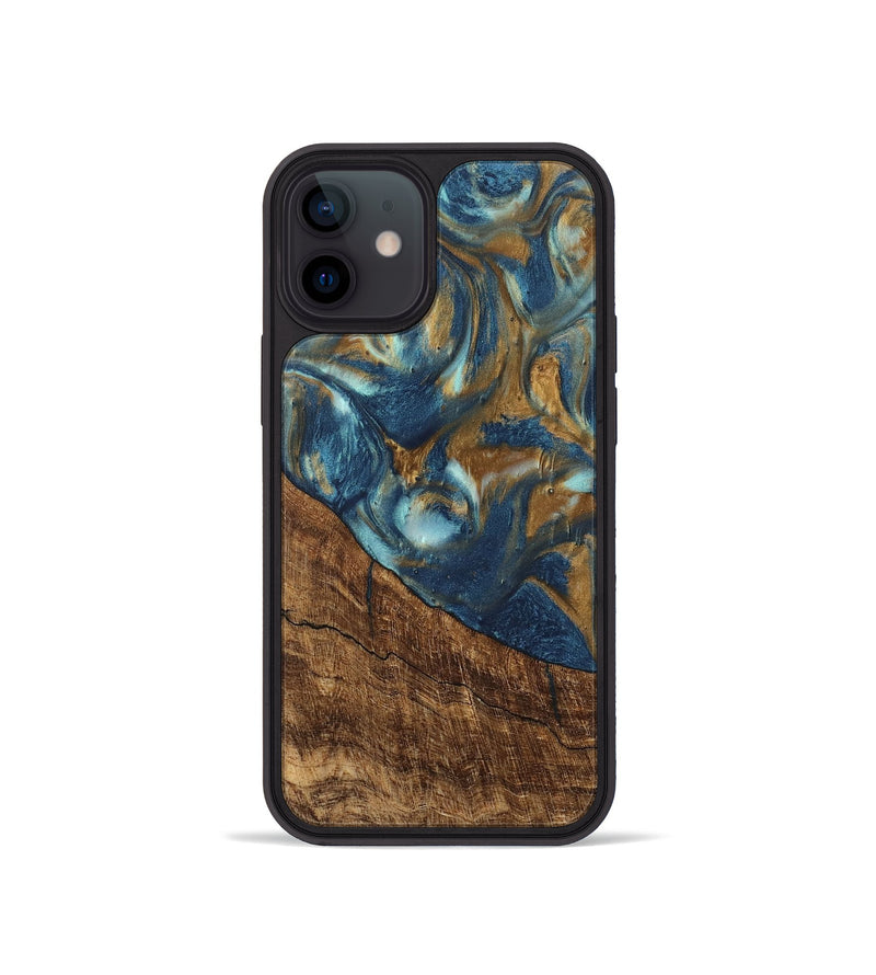 iPhone 12 mini Wood Phone Case - Freddie (Teal & Gold, 746623)