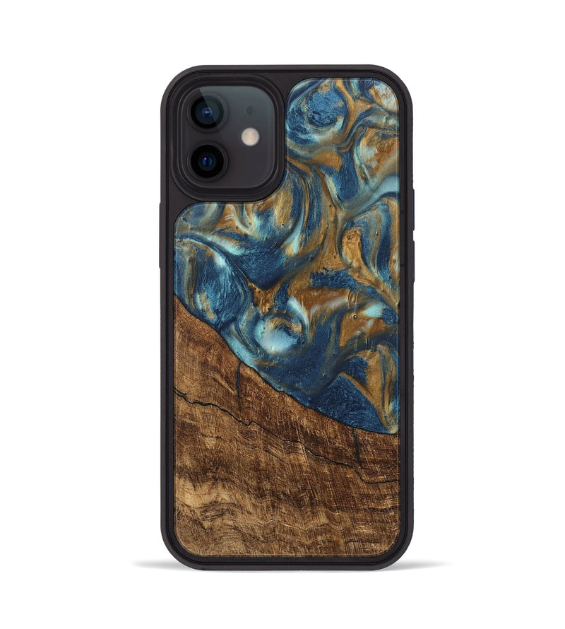 iPhone 12 Wood Phone Case - Freddie (Teal & Gold, 746623)