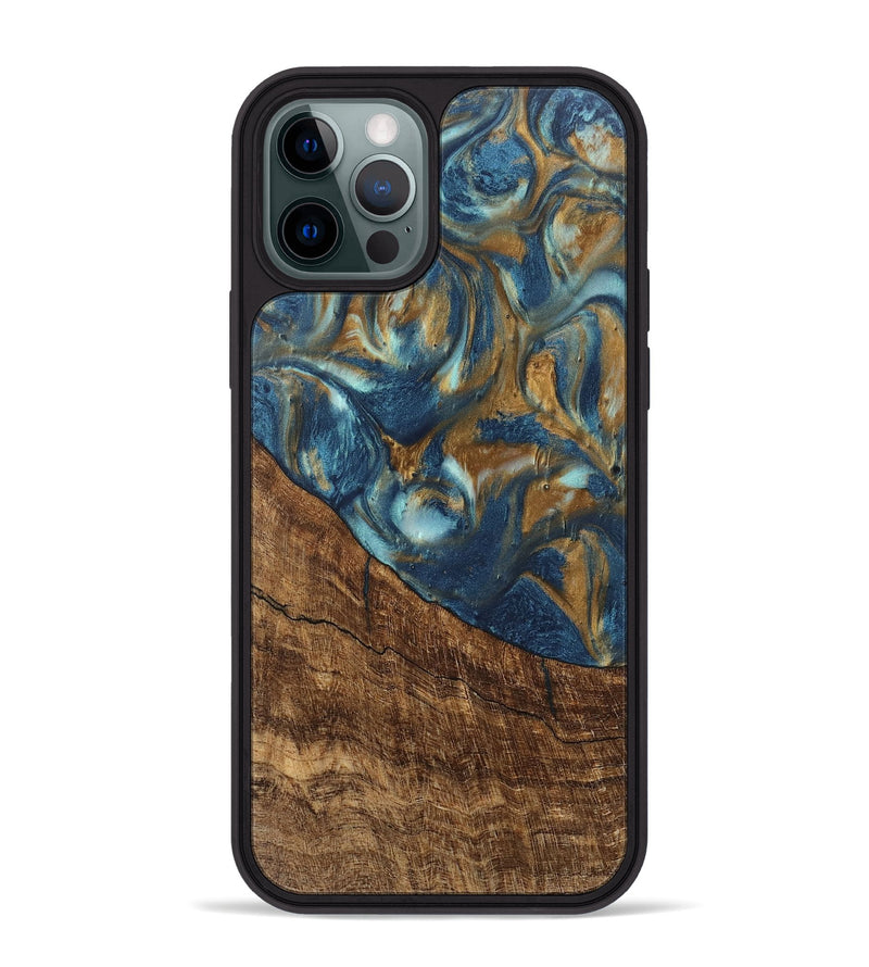 iPhone 12 Pro Max Wood Phone Case - Freddie (Teal & Gold, 746623)