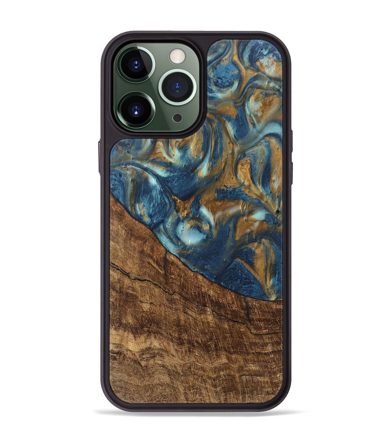 iPhone 13 Pro Max Wood Phone Case - Freddie (Teal & Gold, 746623)