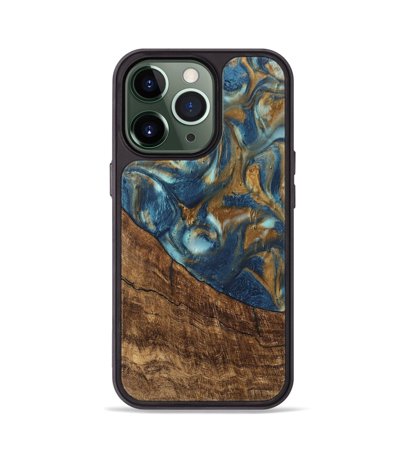 iPhone 13 Pro Wood Phone Case - Freddie (Teal & Gold, 746623)