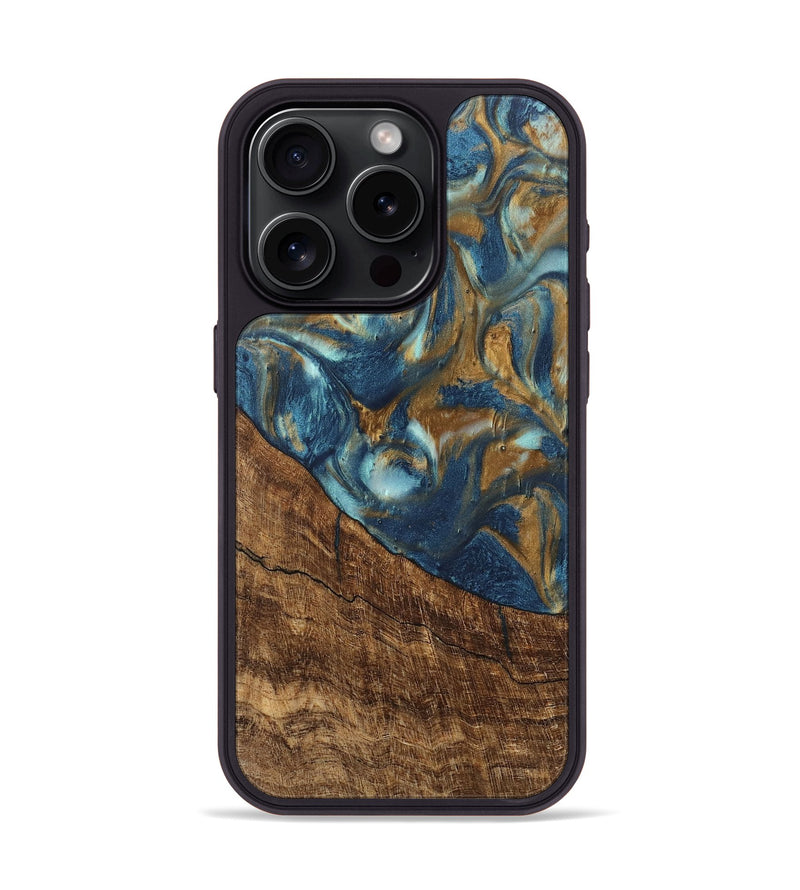 iPhone 15 Pro Wood Phone Case - Freddie (Teal & Gold, 746623)