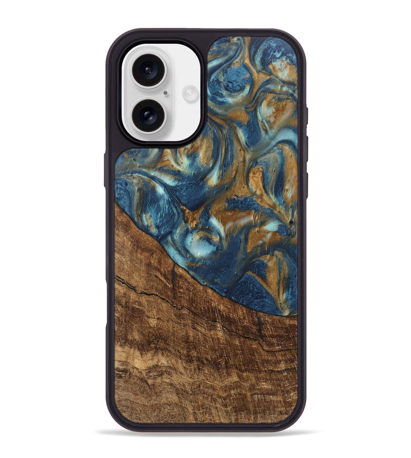 iPhone 16 Plus Wood Phone Case - Freddie (Teal & Gold, 746623)