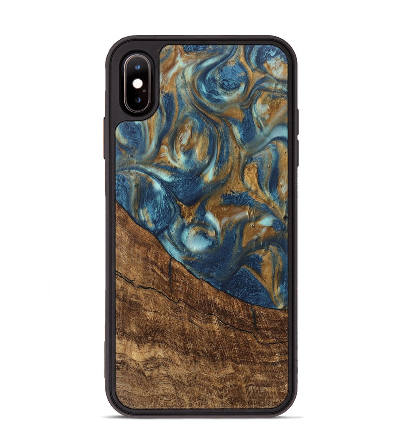 iPhone Xs Max Wood Phone Case - Freddie (Teal & Gold, 746623)