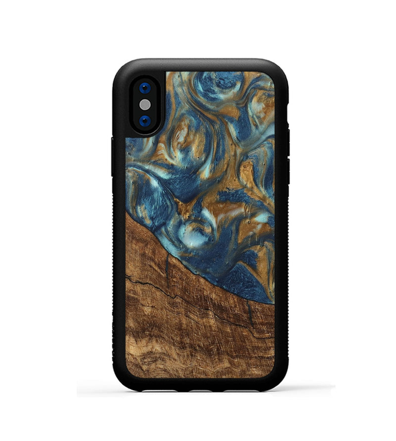 iPhone Xs Wood Phone Case - Freddie (Teal & Gold, 746623)