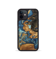 iPhone 12 mini Wood Phone Case - Diamond (Teal & Gold, 746638)