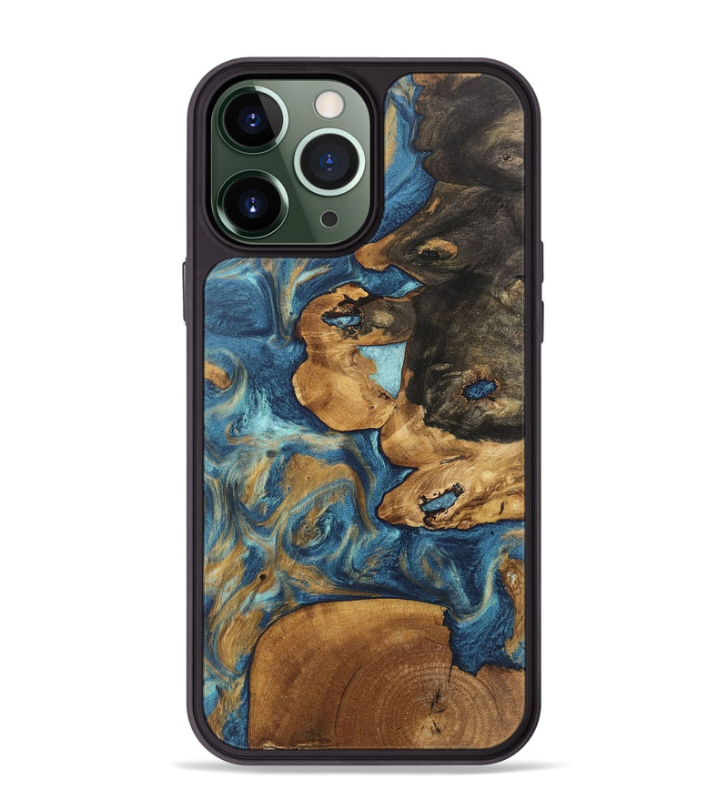 iPhone 13 Pro Max Wood Phone Case - Diamond (Teal & Gold, 746638)