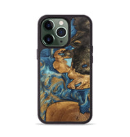 iPhone 13 Pro Wood Phone Case - Diamond (Teal & Gold, 746638)