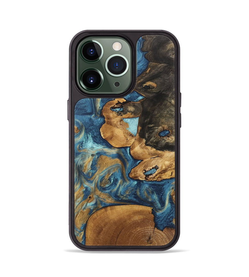 iPhone 13 Pro Wood Phone Case - Diamond (Teal & Gold, 746638)