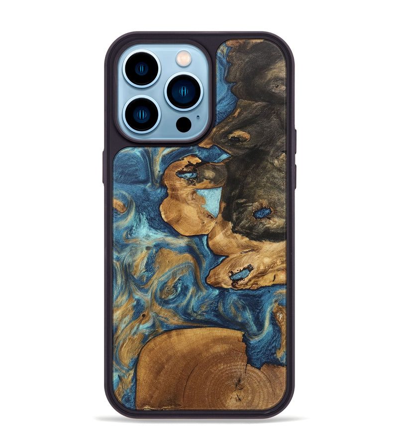 iPhone 14 Pro Max Wood Phone Case - Diamond (Teal & Gold, 746638)