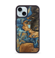 iPhone 15 Wood Phone Case - Diamond (Teal & Gold, 746638)