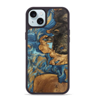 iPhone 15 Plus Wood Phone Case - Diamond (Teal & Gold, 746638)