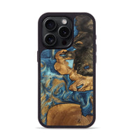 iPhone 15 Pro Wood Phone Case - Diamond (Teal & Gold, 746638)