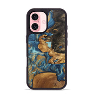 iPhone 16 Wood Phone Case - Diamond (Teal & Gold, 746638)