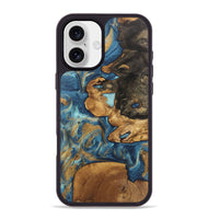 iPhone 16 Plus Wood Phone Case - Diamond (Teal & Gold, 746638)