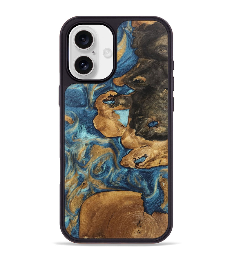 iPhone 16 Plus Wood Phone Case - Diamond (Teal & Gold, 746638)