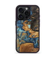 iPhone 16 Pro Wood Phone Case - Diamond (Teal & Gold, 746638)