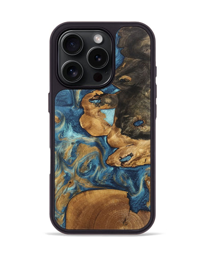 iPhone 16 Pro Wood Phone Case - Diamond (Teal & Gold, 746638)