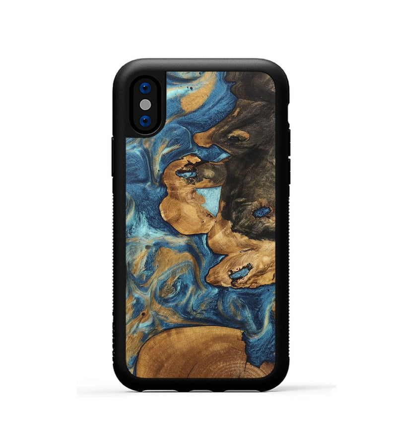 iPhone Xs Wood Phone Case - Diamond (Teal & Gold, 746638)