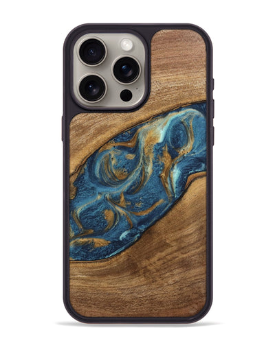 iPhone 15 Pro Max Wood Phone Case - Hali (Teal & Gold, 746648)