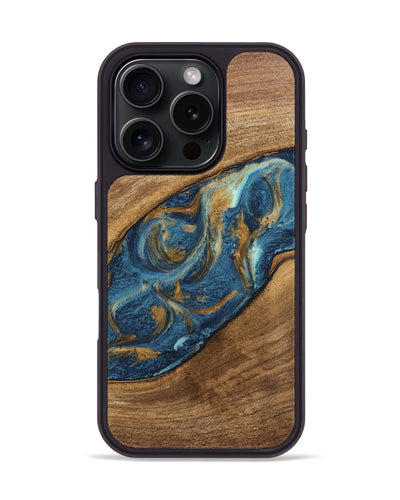 iPhone 16 Pro Wood Phone Case - Hali (Teal & Gold, 746648)