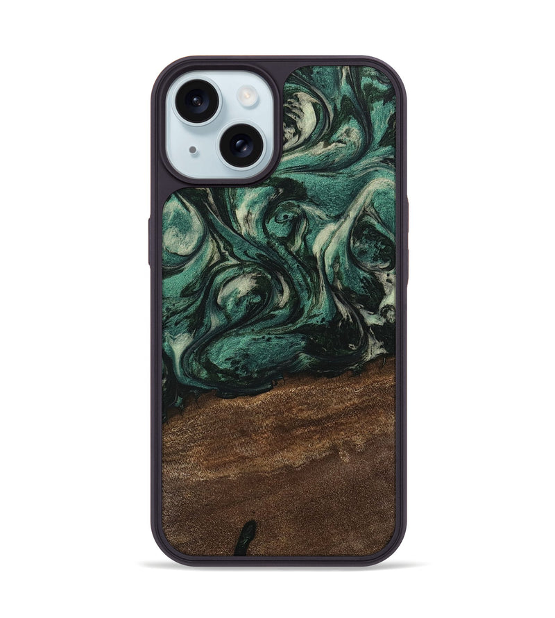 iPhone 15 Wood Phone Case - Kaisen (Green, 746651)