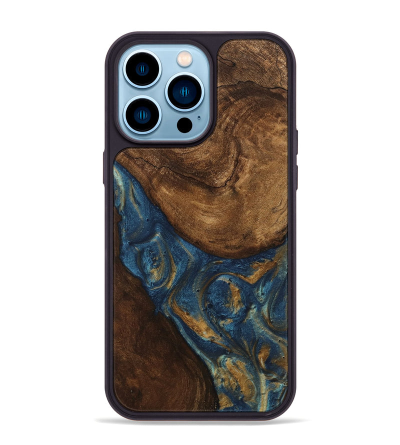 iPhone 14 Pro Max Wood Phone Case - Gigi (Teal & Gold, 746653)