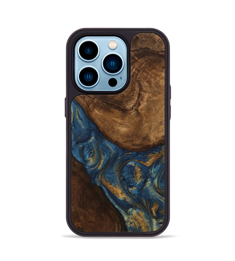 iPhone 14 Pro Wood Phone Case - Gigi (Teal & Gold, 746653)