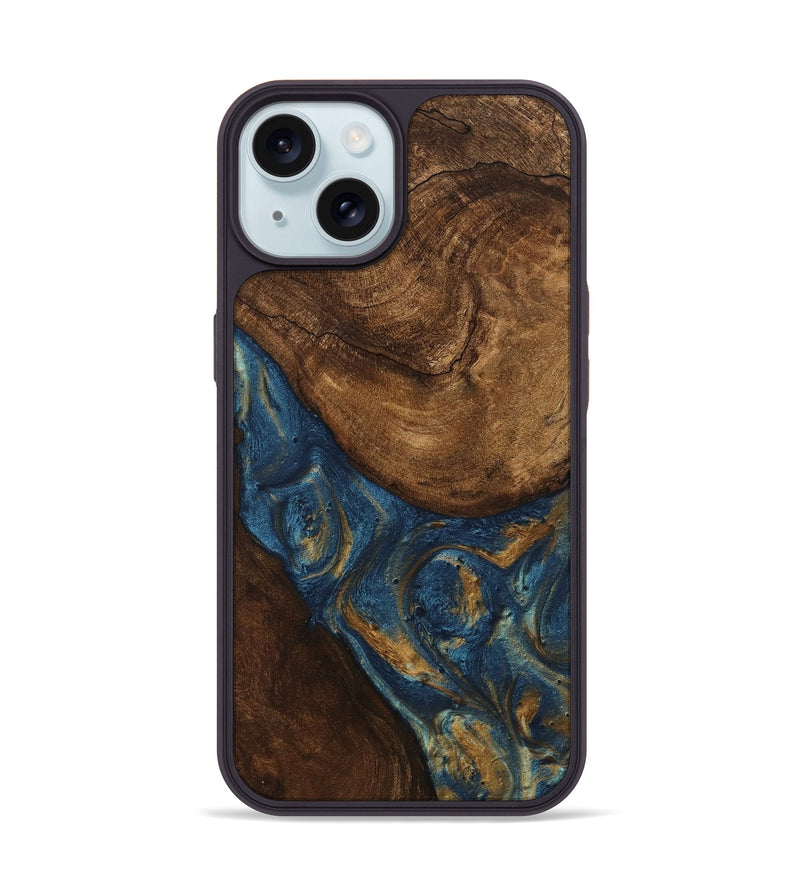 iPhone 15 Wood Phone Case - Gigi (Teal & Gold, 746653)