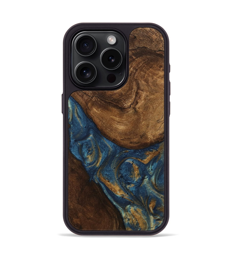 iPhone 15 Pro Wood Phone Case - Gigi (Teal & Gold, 746653)