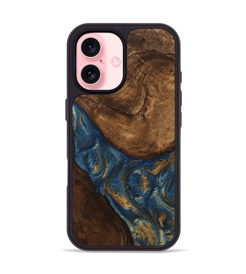 iPhone 16 Wood Phone Case - Gigi (Teal & Gold, 746653)