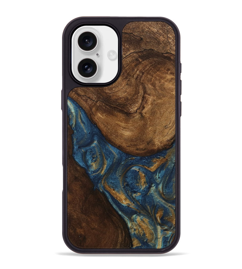 iPhone 16 Plus Wood Phone Case - Gigi (Teal & Gold, 746653)