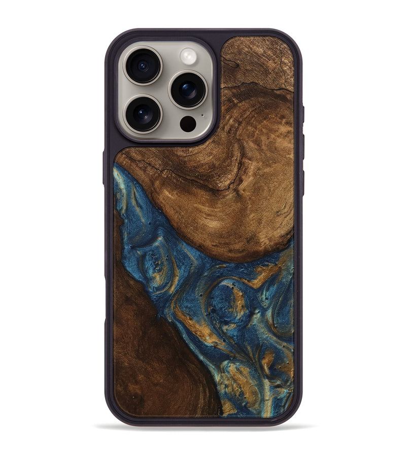 iPhone 16 Pro Max Wood Phone Case - Gigi (Teal & Gold, 746653)