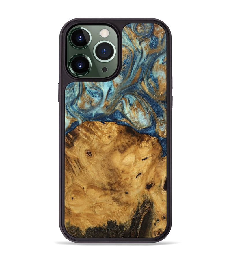 iPhone 13 Pro Max Wood Phone Case - Jaylyn (Teal & Gold, 746655)