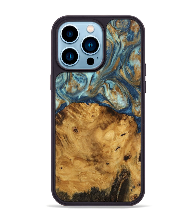 iPhone 14 Pro Max Wood Phone Case - Jaylyn (Teal & Gold, 746655)