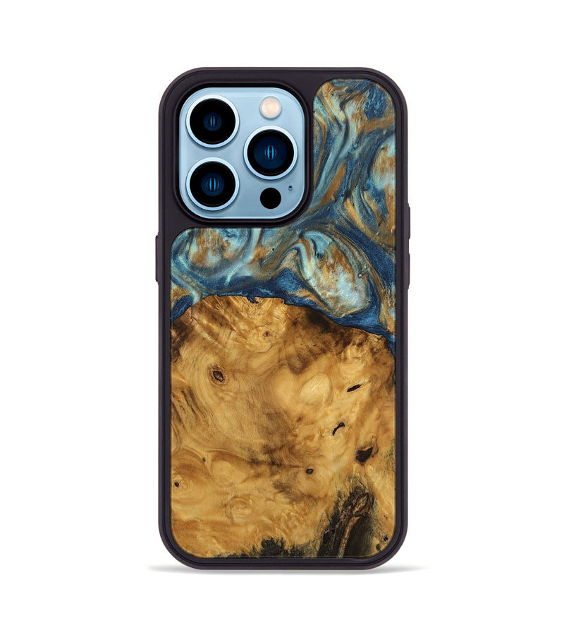 iPhone 14 Pro Wood Phone Case - Jaylyn (Teal & Gold, 746655)