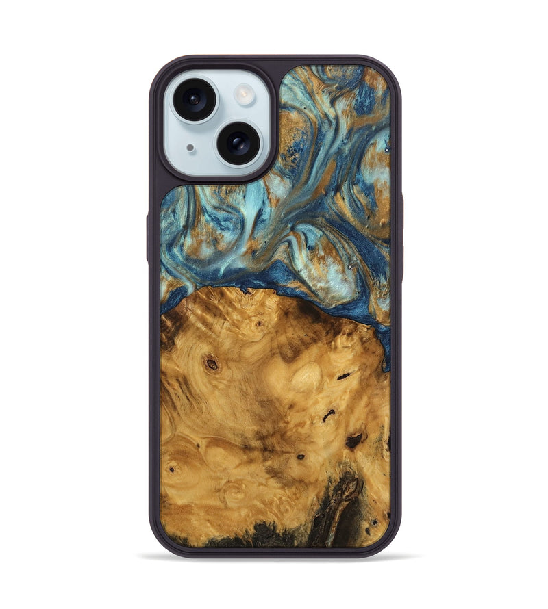 iPhone 15 Wood Phone Case - Jaylyn (Teal & Gold, 746655)