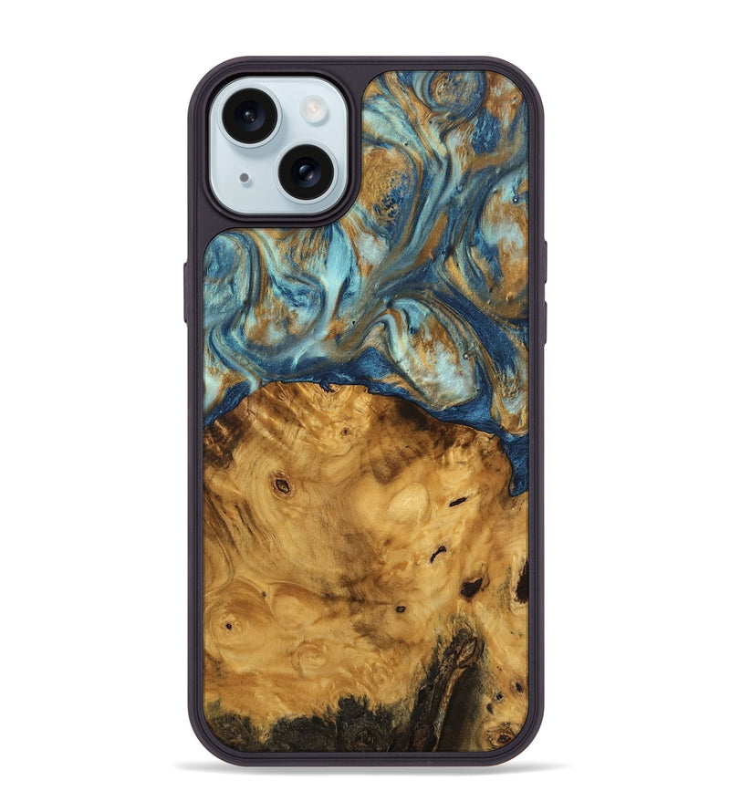 iPhone 15 Plus Wood Phone Case - Jaylyn (Teal & Gold, 746655)