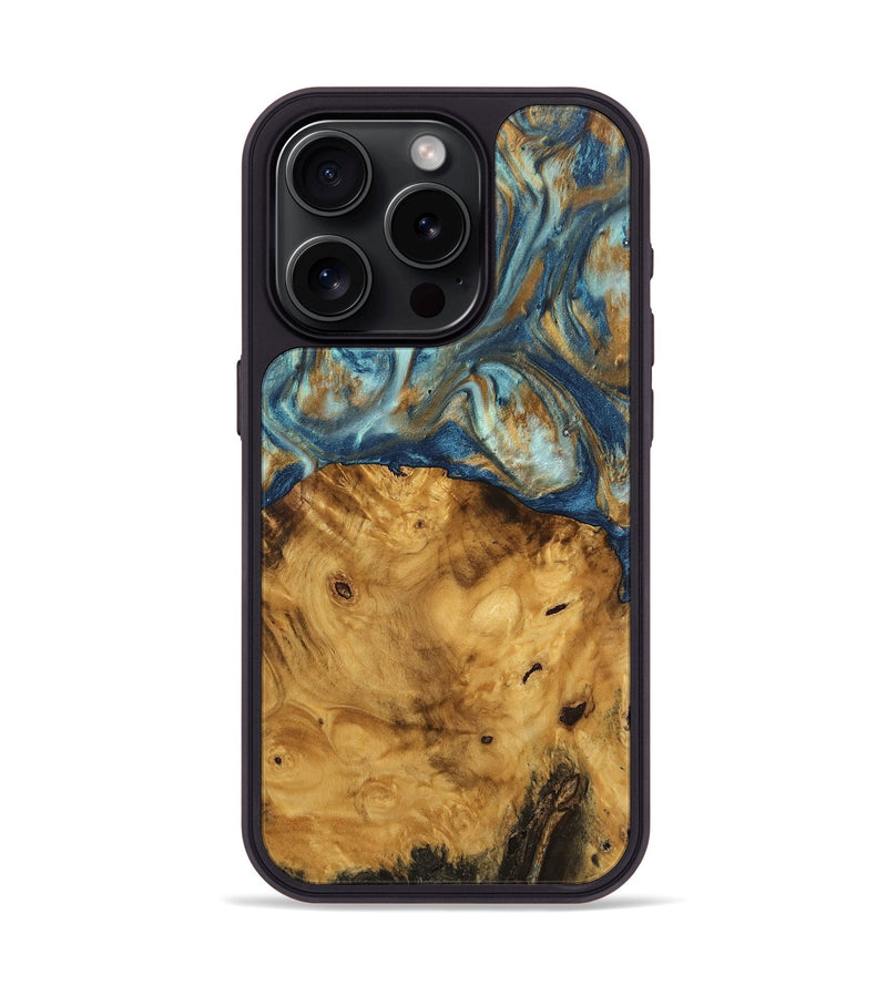 iPhone 15 Pro Wood Phone Case - Jaylyn (Teal & Gold, 746655)