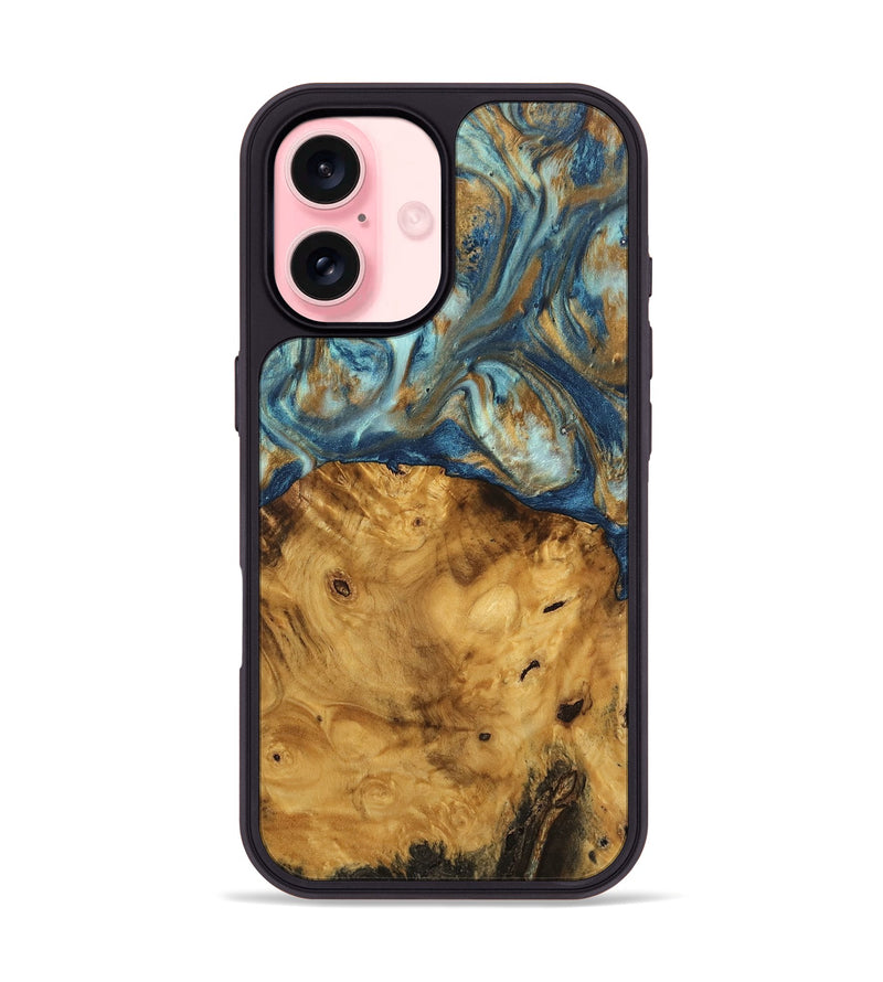 iPhone 16 Wood Phone Case - Jaylyn (Teal & Gold, 746655)