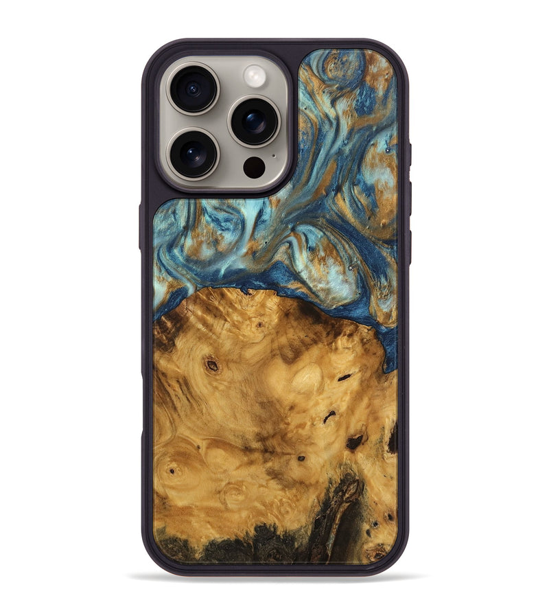 iPhone 16 Pro Max Wood Phone Case - Jaylyn (Teal & Gold, 746655)