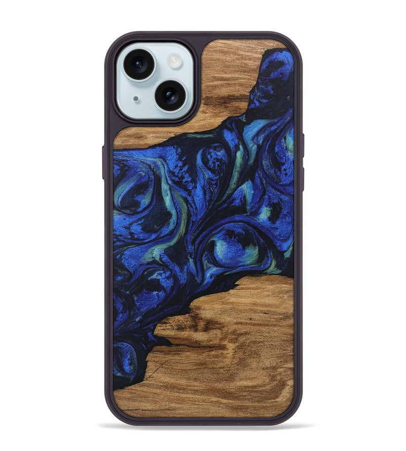 iPhone 15 Plus Wood Phone Case - Elisa (Blue, 746664)