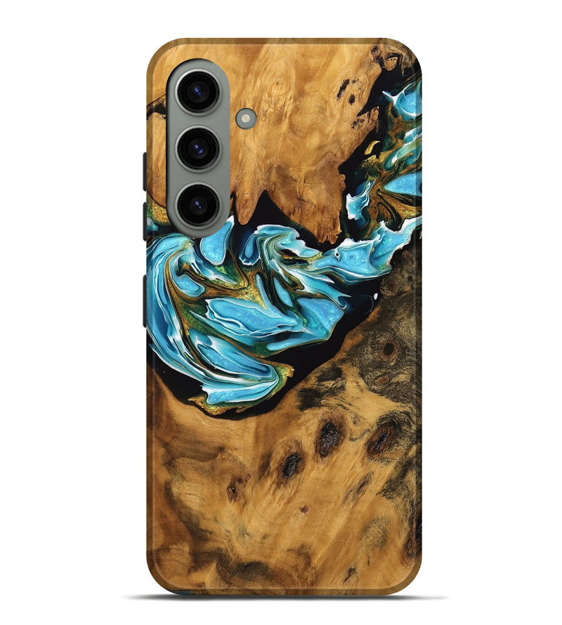 Galaxy S24 Plus Wood Live Edge Phone Case - Nikole (Teal & Gold, 746806)