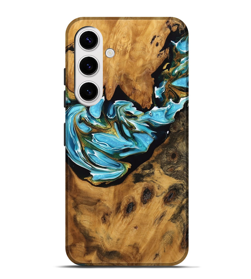 Galaxy S25 Plus Wood Live Edge Phone Case - Nikole (Teal & Gold, 746806)